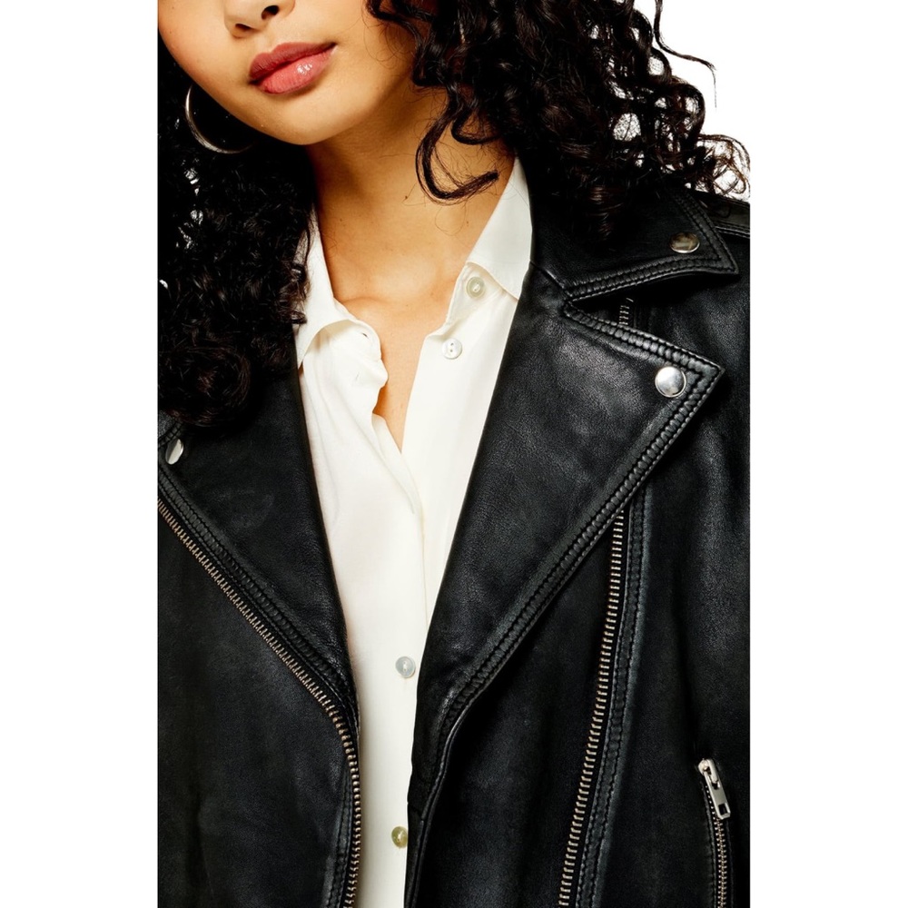 Topshop Mona Leather Biker Jacket Black - Picture 4 of 7